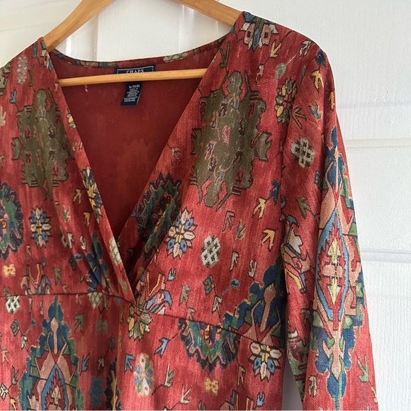 Chaps Y2K Babydoll Women’s XL Mesh Aztec Tribal Print Top Stretch Boho Fairy - Picture 3 of 8